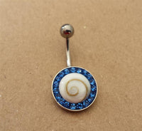 Load image into Gallery viewer, Shivaauge Bananen Piercing rund Glaskristall blau Bauchnabel 925er Silber Shiva Auge
