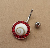 Load image into Gallery viewer, Shivaauge Bananen Piercing rund Glaskristall rot Bauchnabel 925er Silber Shiva Auge
