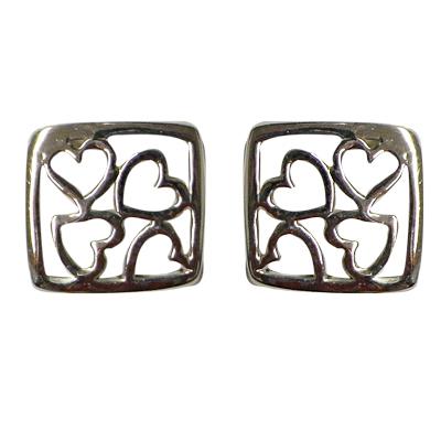 Silberohrstecker 925er Sterling Silber Ohrstecker Damen Schmuck Ohrringe Quadrat Herz Muster