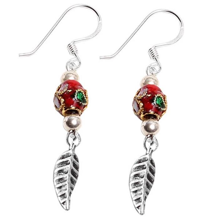 Indianer Ohrringe Feder rot gold bunt Designer Perle 25 mm Silberohrringe 925er Silber Schmuck