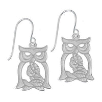 Load image into Gallery viewer, Ohrringe matt Eule Blume weiß Silberohrringe 925er Sterling Silber Damen Ohrhänger Schmuck
