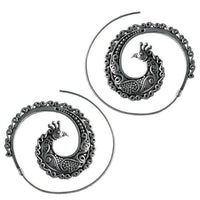 Cargar imagen en el visor de la galería, Messingohrringe versilbert Spiralen Pfau verziert Ornament 925 sterling Silber
