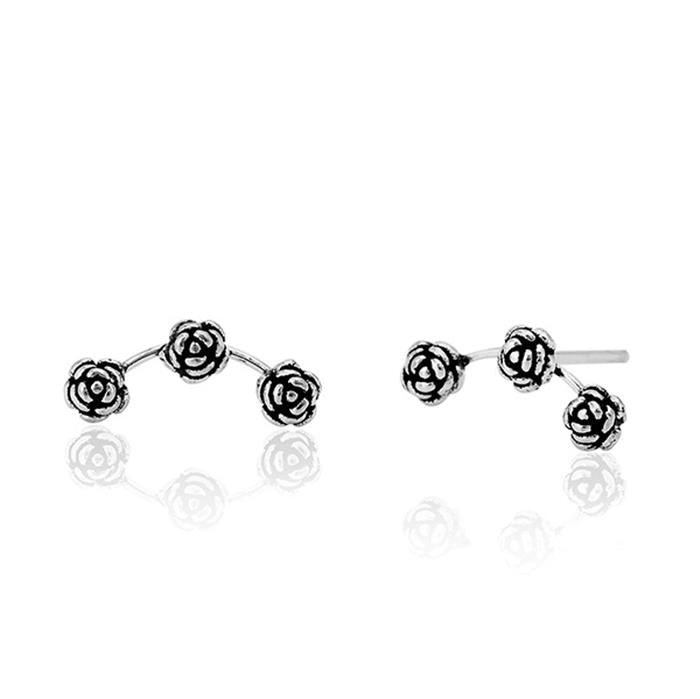 Silberohrstecker Ohrstecker Ohrringe Unisex 925er Sterling Silber Schmuck drei Blumen dunkel oxidiert