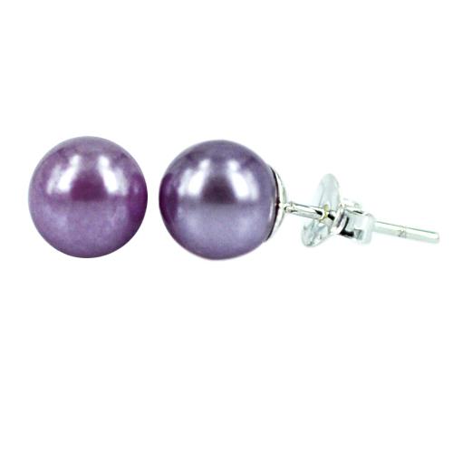 Ohrstecker mint lila Perle Perlenohrstecker 925er Sterling Silber Glanz Ohrringe Damen 6 mm