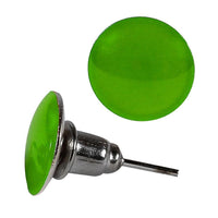 Load image into Gallery viewer, A close-up shows the knallig runden konvexen Neon Acryl Ohrstecker Pin (Edelstahl, nickelfrei, Unisex) with a flat, bright green head, from side and top views on a white background.

