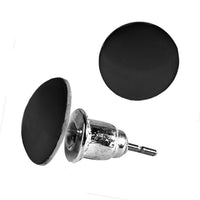 Load image into Gallery viewer, A pair of round, colorful 8 mm acrylic unisex Ohrstecker with domed design and nickel-free Edelstahl bases. One earring lies flat while the other stands upright to display its pin and base against a white background.
