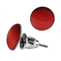 Load image into Gallery viewer, A pair of Ohrstecker bunt rund 8 mm gewölbt with shiny red acrylic tops and nickelfrei Edelstahl backs, unisex design, displayed from front and side on a white background.
