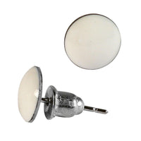 Load image into Gallery viewer, A pair of 8 mm round, domed, colorful unisex stud earrings made from nickelfrei Edelstahl with acrylic tops, shown from top and side views against a white background.
