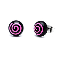Load image into Gallery viewer, Ohrstecker Halbkugel Spirale 8 mm Acryl Unisex Ohrringe Edelstahl nickelfrei zweifarbig
