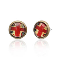 Cargar imagen en el visor de la galería, A pair of round Brass Ohrstecker Stern Sterne bunt Unisex Ohrringe, 12 mm, made from stainless steel and nickel-free, are shown on a white background with a slight reflection.
