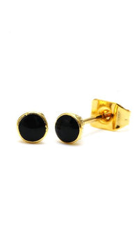 Load image into Gallery viewer, A pair of Brass Ohrstecker gewölbt rund 3 mm earrings in gold, made from nickelfrei Messing with colorful enamel accents, displayed on a plain white background.
