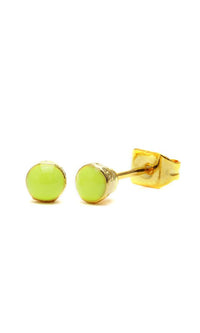 Load image into Gallery viewer, A pair of brass stud earrings, 3 mm round and domed, in colorful enamel on gold-tone, made of nickel-free brass, displayed on a white background.

