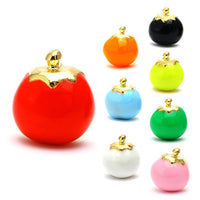 Load image into Gallery viewer, Eight glossy, round ceramic objects with golden tops, each a different color and resembling tomatoes, feature a star motif inspired by the Brass Ohrstecker Stern Sterne bunt unisex 12 mm stainless steel, nickel-free earrings.
