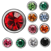 Load image into Gallery viewer, The CHICNET Brass Ohrstecker silber features 10mm round, faceted Glaskristall gemstones in vibrant colors, each set in a nickel-free silver frame with classic brass stud settings and rubber backs.
