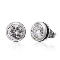 Load image into Gallery viewer, The CHICNET Brass Ohrstecker silber Gummi Glaskristall 10mm rund earrings feature large, round clear glass crystals set in shiny, nickel-free silver, shown against a white background.
