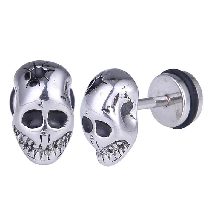 Fake Piercing Totenkopf schwarze Augen Edelstahl Schraubverschluss silber Farben