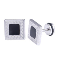 Load image into Gallery viewer, Fake Piercing Quadrat 10 mm schwarz Rand Muster Edelstahl Schraubverschluss silberfarben
