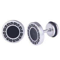 Load image into Gallery viewer, Fake Piercing Kreis schwarz Rand Muster Edelstahl Schraubverschluss silberfarben
