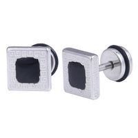 Load image into Gallery viewer, Fake Piercing Quadrat schwarz Rand Muster 7 mm Edelstahl Schraubverschluss silberfarben
