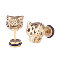 Cargar imagen en el visor de la galería, Fake Piercing Geparden Kopf golden Edelstahl Schraubverschluss
