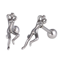 Load image into Gallery viewer, Fake Piercing Expander silberfarben Frau liegend Schaubverschluss Edelstahl
