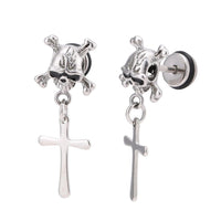 Cargar imagen en el visor de la galería, Fake Piercing Totenkopf Knochen Kreuz Anhänger Schraubverschluss silberfarben

