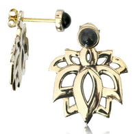 Load image into Gallery viewer, Messing Ohrstecker antik gold Ear Jacket Lotus Türkis Onyx rund Doppelohrstecker
