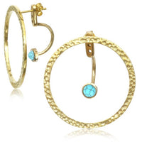 Load image into Gallery viewer, Messing Ohrstecker gold Ear Jacket Kreis gehämmert Türkis Onyx Doppelohrstecker
