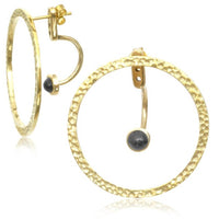 Load image into Gallery viewer, Messing Ohrstecker gold Ear Jacket Kreis gehämmert Türkis Onyx Doppelohrstecker
