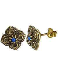 Load image into Gallery viewer, Messing Stein Kristall Ohrstecker gold Blume antik 10mm
