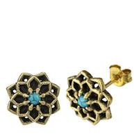 Cargar imagen en el visor de la galería, Messing Stein Kristall Ohrstecker gold Sternblume 12mm

