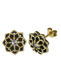 Cargar imagen en el visor de la galería, Messing Stein Kristall Ohrstecker gold Sternblume 12mm
