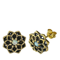 Cargar imagen en el visor de la galería, Messing Stein Kristall Ohrstecker gold Sternblume 12mm
