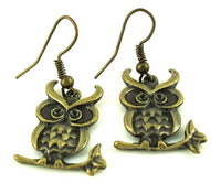 Cargar imagen en el visor de la galería, Ohrringe Messing Damen Ohrhänger Kupfer Ohrschmuck Schmuck Eule auf Ast
