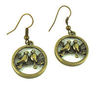 Cargar imagen en el visor de la galería, Ohrringe Messing Damen Ohrhänger Kupfer Ohrschmuck Schmuck zwei Vögel Kreis
