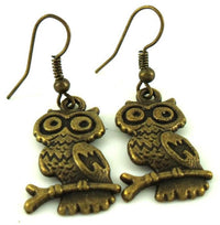 Cargar imagen en el visor de la galería, Ohrringe Messing Damen Ohrhänger Kupfer Ohrschmuck Schmuck Hänger Eule Ast
