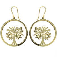 Cargar imagen en el visor de la galería, Ohrringe rund Baum des Lebens Messing antik golden Damen Ohrhänger nickelfrei Tribal Schmuck
