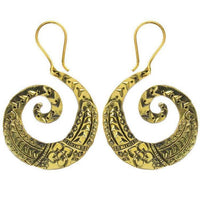 Cargar imagen en el visor de la galería, Ohrringe Spirale Herz Muster Messing antik golden Ohrhänger nickelfrei Tribal Piercing Schmuck Brass
