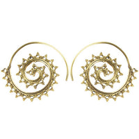 Load image into Gallery viewer, Spiralen Ohrringe Dreiecke Ellipsen Messing Brass antik golden nickelfrei Tribal Piercing Schmuck
