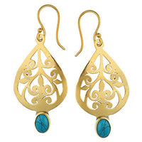 Load image into Gallery viewer, Ohrringe Tropfen Türkis oval glänzend Messing Brass antik golden Tribal Ohrhänger nickelfrei Schmuck

