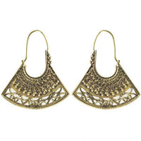 Load image into Gallery viewer, Ohrringe Trapez gebogen Kreise Spiralen Messing antik golden Tribal nickelfrei Piercing Brass Bronze
