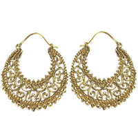Load image into Gallery viewer, Ohrringe Sichel Zacken Kreise Ornamente Messing antik golden Tribal nickelfrei Piercing Schmuck
