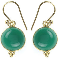 Load image into Gallery viewer, Ohrringe Jade Kreis Dreieck Messing antik golden Damen Ohrhänger nickelfrei Schmuck
