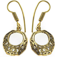 Load image into Gallery viewer, Ohrringe hohl oval kantig Kreis Spiralen Messing antik golden nickelfrei dunkel Piercing Tribal
