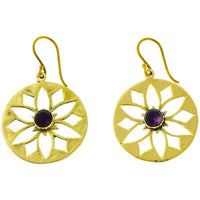 Load image into Gallery viewer, Ohrringe Blume Amethyst glänzend Messing antik golden Tribal Ohrhänger nickelfrei Schmuck Brass

