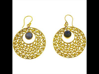 Load image into Gallery viewer, Ohrringe Kreis gestanzt Mondstein Mandel Messing antik golden Tribal Ohrhänger nickelfrei Schmuck
