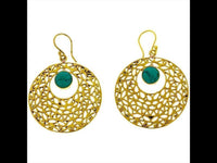 Load image into Gallery viewer, Ohrringe Kreis gestanzt Türkis Mandel Messing antik golden Tribal Ohrhänger nickelfrei Schmuck Brass

