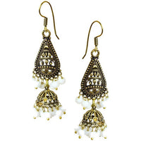 Load image into Gallery viewer, Ohrringe weiß Tropfen Ringe Halbkugel 50 mm Stein Messing antik golden Ohrhänger nickelfrei Tribal
