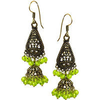 Load image into Gallery viewer, Ohrringe hellgrün Tropfen Halbkugel 50 mm Stein Messing antik golden Ohrhänger nickelfrei Tribal
