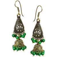 Load image into Gallery viewer, Ohrringe grün matt Tropfen Halbkugel 50 mm Stein Messing antik golden Ohrhänger nickelfrei Tribal
